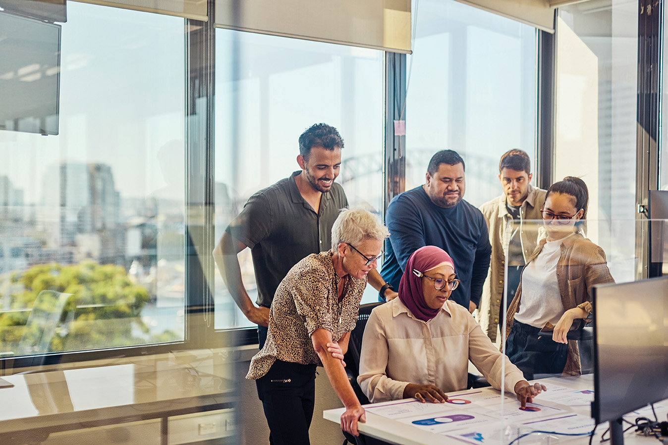 group of workers in office